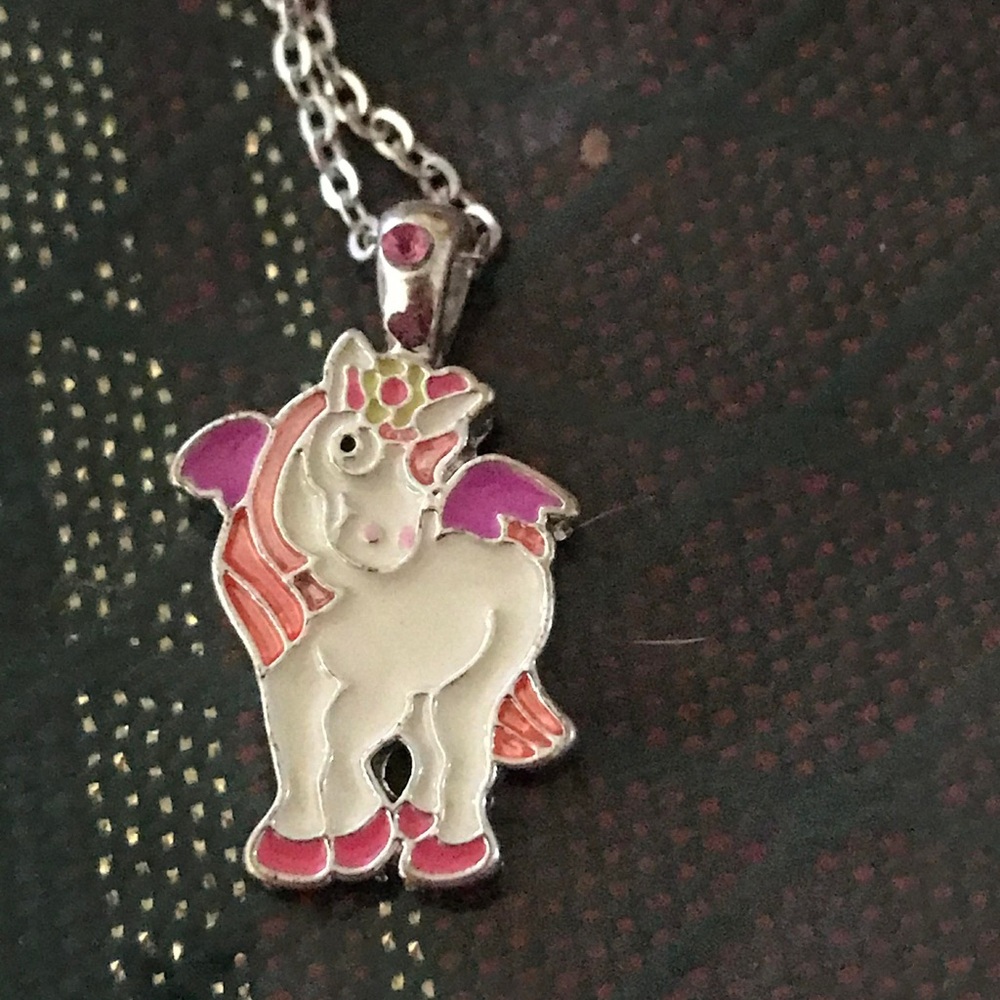 Pink and White Unicorn Pendant Necklace